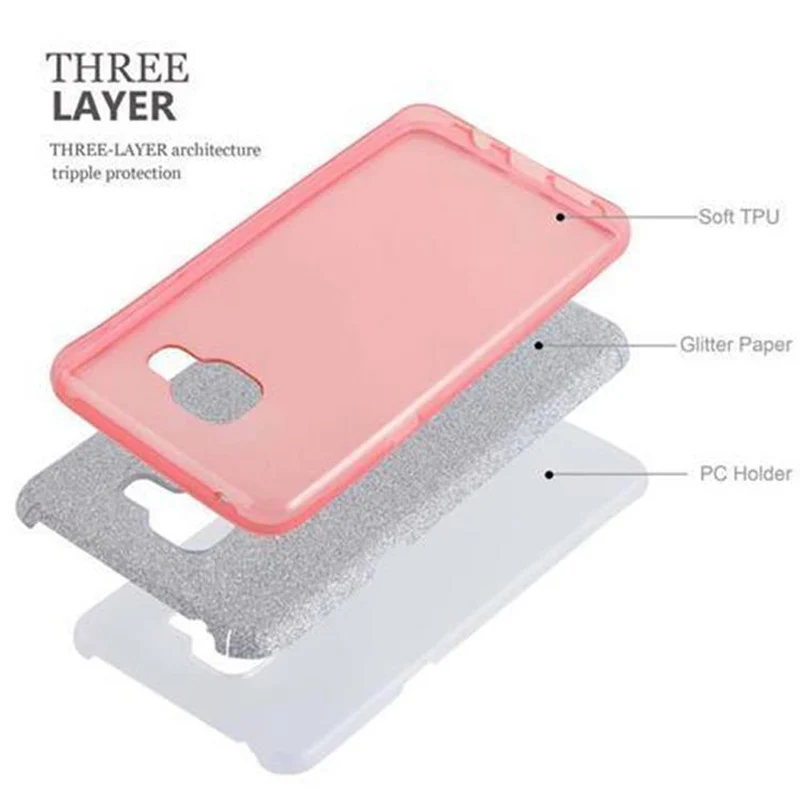 Cadorabo Hülle kompatibel mit Samsung Galaxy A5 2016 TPU Silikon und Hard Case Schutzhülle im Glitzer Design