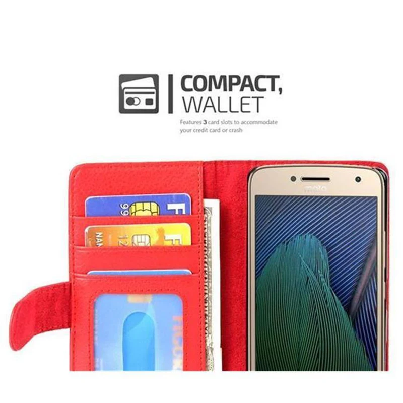 Cadorabo Hülle kompatibel mit Motorola MOTO G5 PLUS Schutzhülle mit Magnetverschluss und 3 Kartenfächern