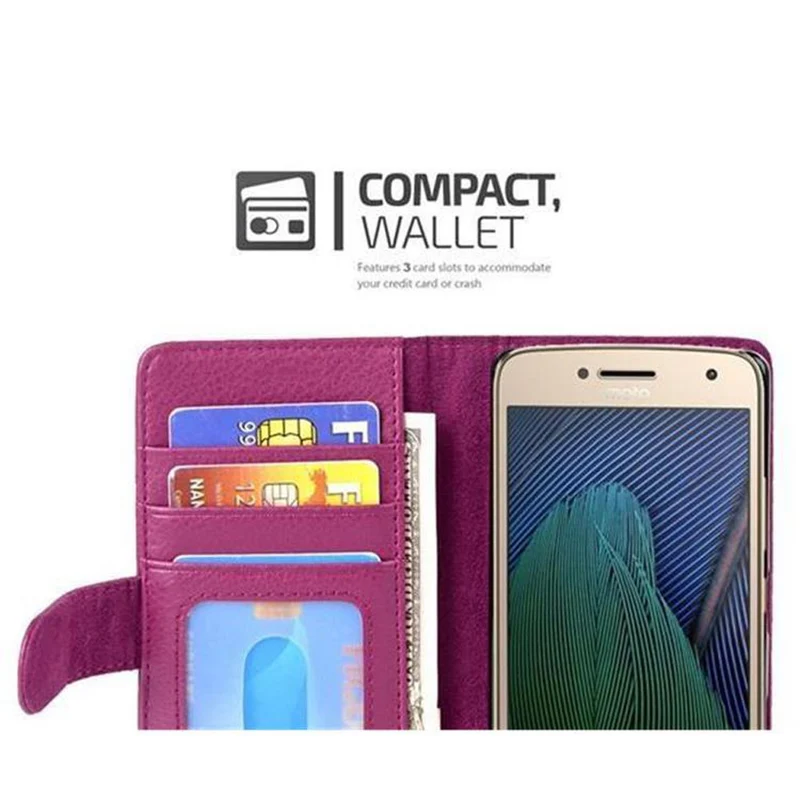 Cadorabo Hülle kompatibel mit Motorola MOTO G5 PLUS Schutzhülle mit Magnetverschluss und 3 Kartenfächern