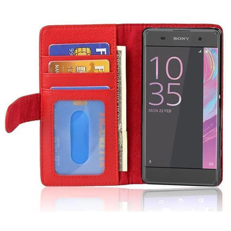 Cadorabo Hülle kompatibel mit Sony Xperia XA Schutzhülle mit Magnetverschluss und 3 Kartenfächern