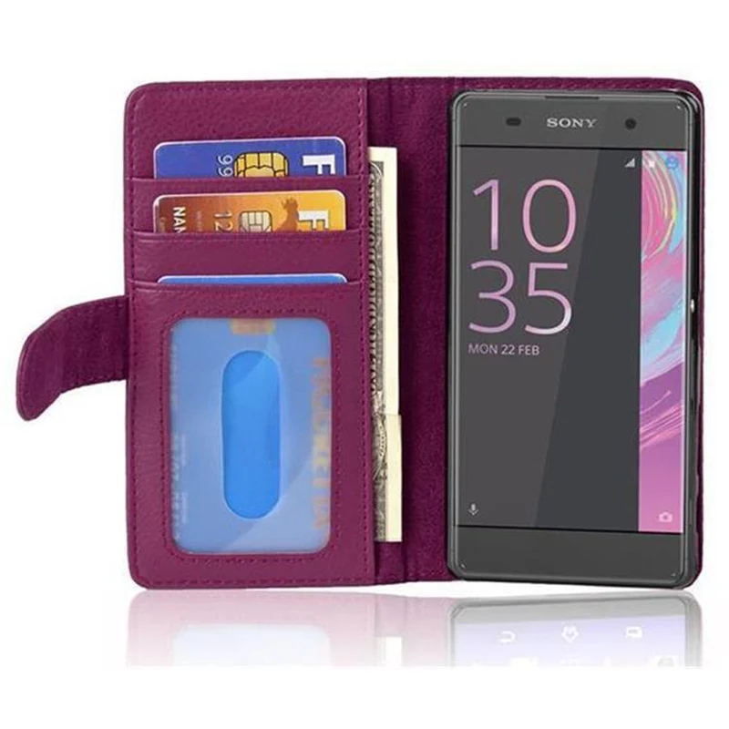 Cadorabo Hülle kompatibel mit Sony Xperia XA Schutzhülle mit Magnetverschluss und 3 Kartenfächern