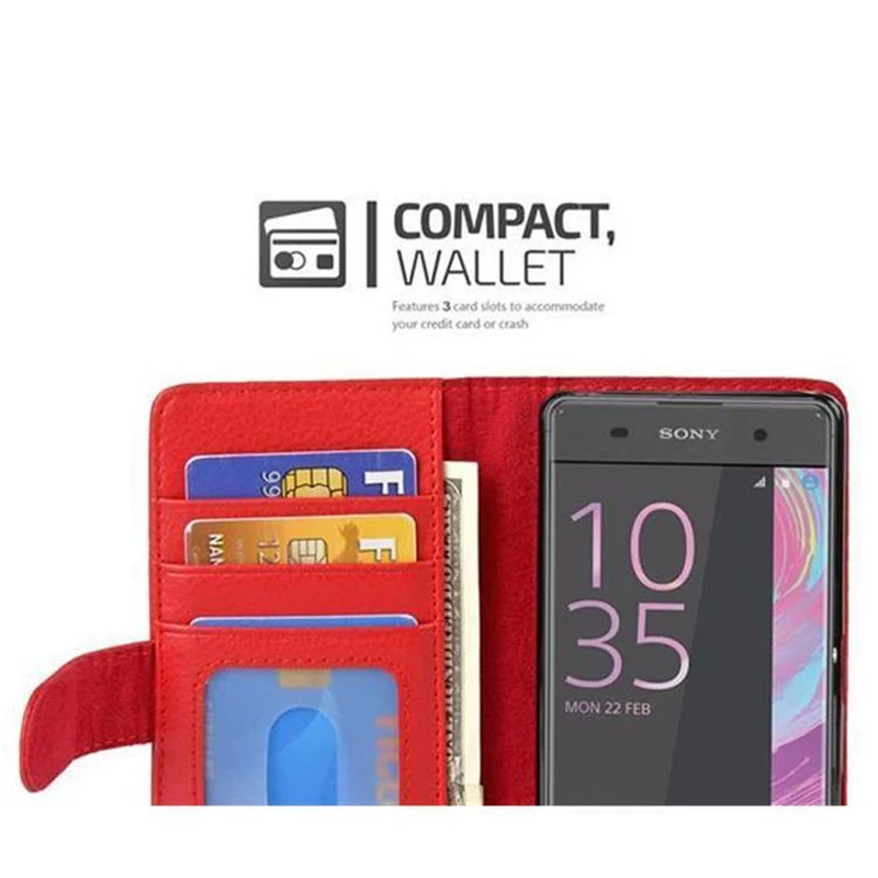 Cadorabo Hülle kompatibel mit Sony Xperia XA Schutzhülle mit Magnetverschluss und 3 Kartenfächern