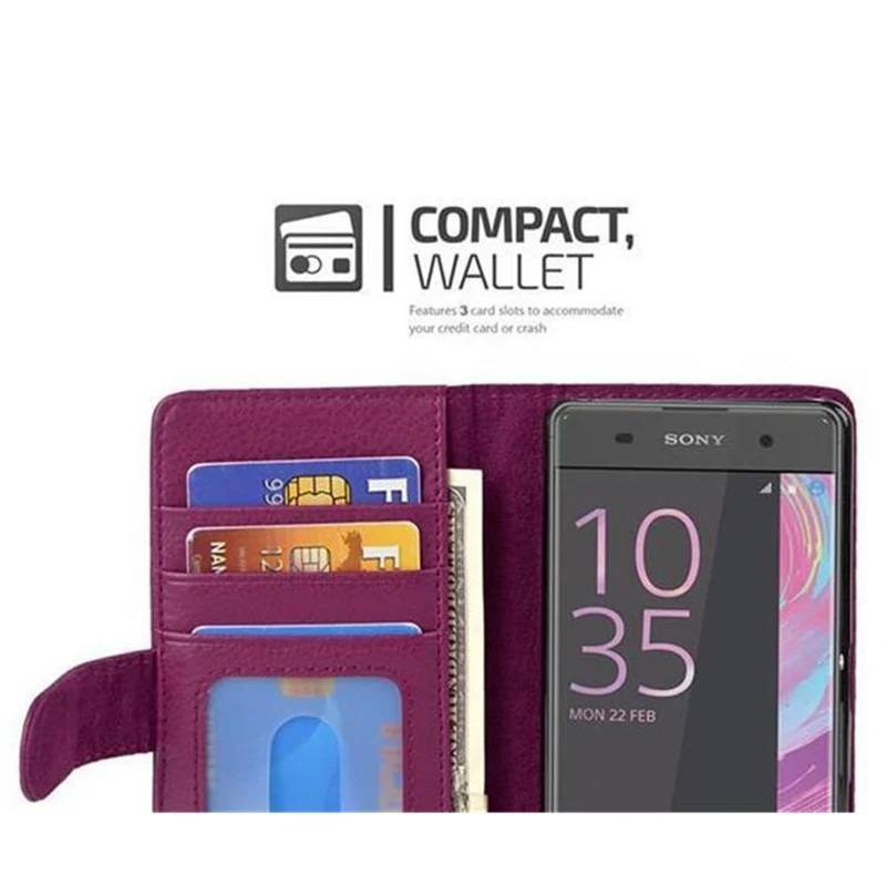 Cadorabo Hülle kompatibel mit Sony Xperia XA Schutzhülle mit Magnetverschluss und 3 Kartenfächern