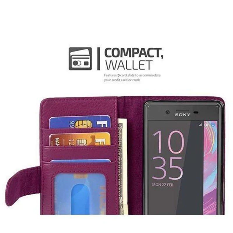 Cadorabo Hülle kompatibel mit Sony Xperia X PERFORMANCE Schutzhülle mit Magnetverschluss und 3 Kartenfächern