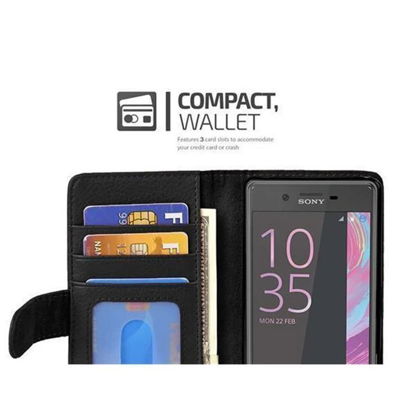 Cadorabo Hülle kompatibel mit Sony Xperia X Schutzhülle mit Magnetverschluss und 3 Kartenfächern