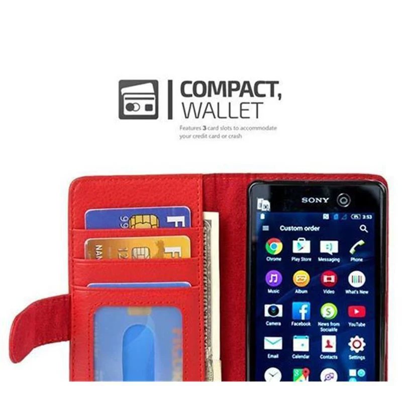 Cadorabo Hülle kompatibel mit Sony Xperia M5 Schutzhülle mit Magnetverschluss und 3 Kartenfächern