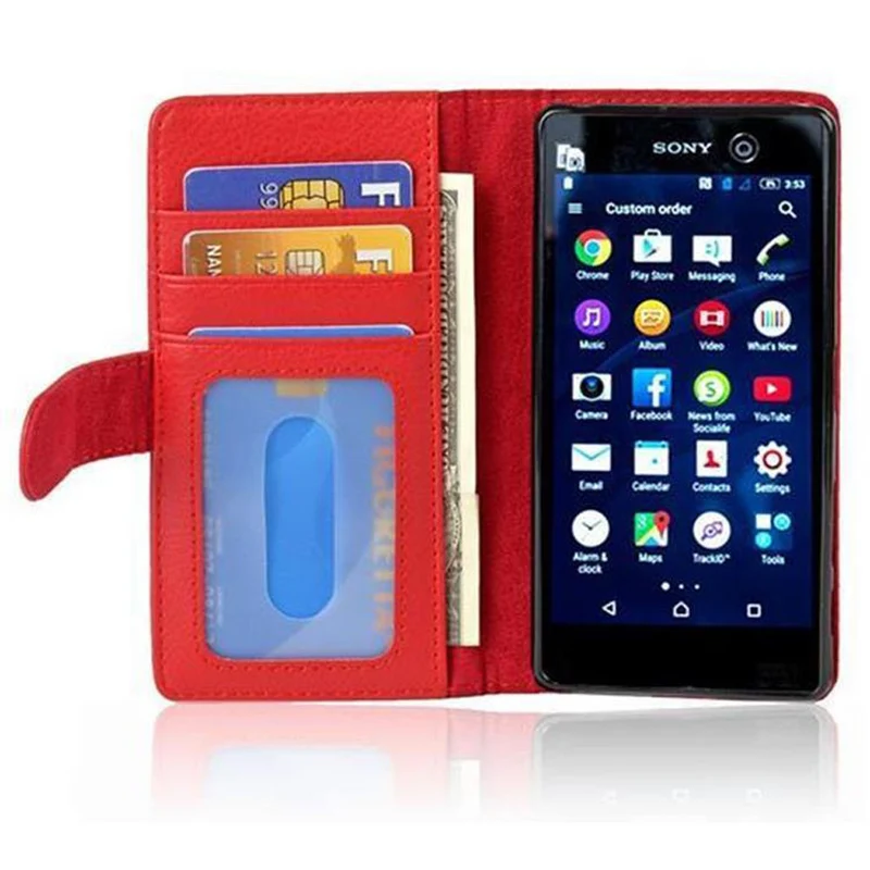 Cadorabo Hülle kompatibel mit Sony Xperia M5 Schutzhülle mit Magnetverschluss und 3 Kartenfächern
