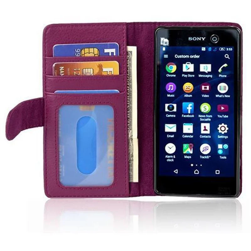 Cadorabo Hülle kompatibel mit Sony Xperia M5 Schutzhülle mit Magnetverschluss und 3 Kartenfächern