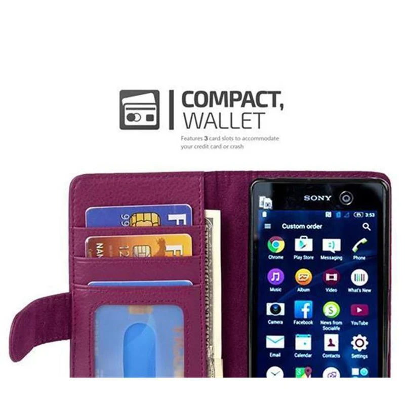 Cadorabo Hülle kompatibel mit Sony Xperia M5 Schutzhülle mit Magnetverschluss und 3 Kartenfächern