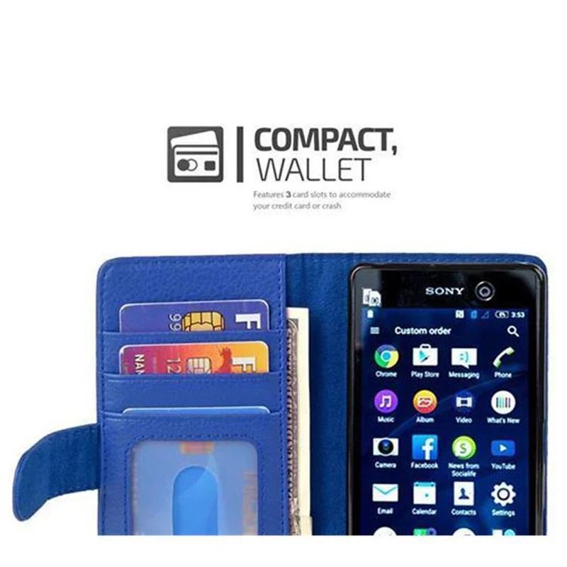 Cadorabo Hülle kompatibel mit Sony Xperia M5 Schutzhülle mit Magnetverschluss und 3 Kartenfächern