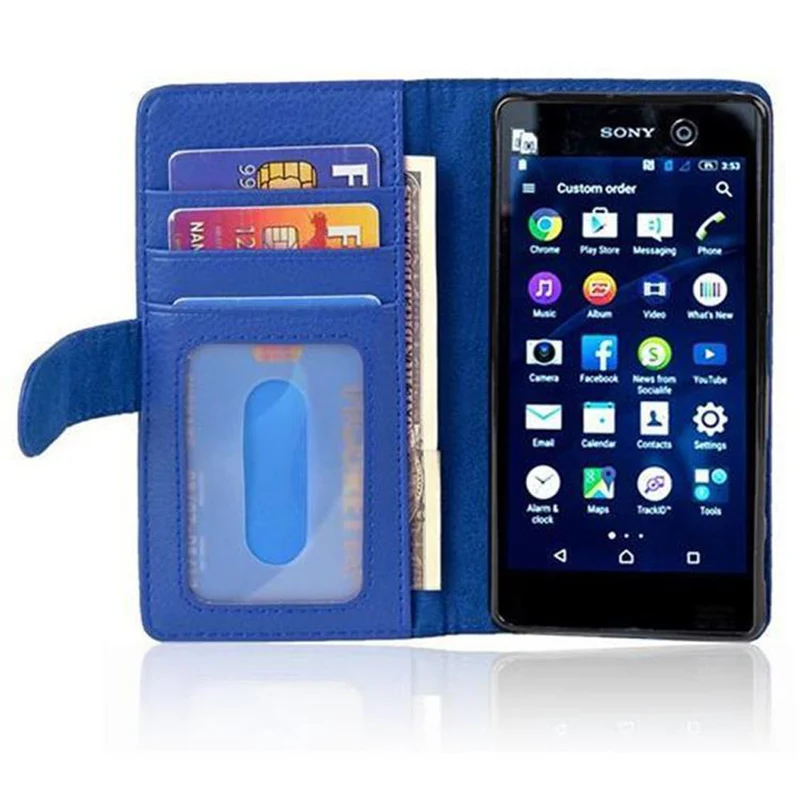 Cadorabo Hülle kompatibel mit Sony Xperia M5 Schutzhülle mit Magnetverschluss und 3 Kartenfächern