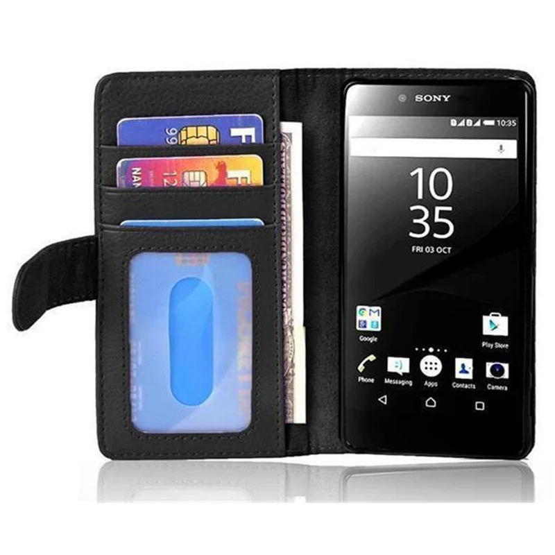 Cadorabo Hülle kompatibel mit Sony Xperia Z5 PREMIUM Schutzhülle mit Magnetverschluss und 3 Kartenfächern