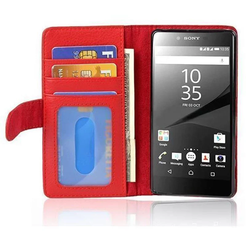 Cadorabo Hülle kompatibel mit Sony Xperia Z5 PREMIUM Schutzhülle mit Magnetverschluss und 3 Kartenfächern
