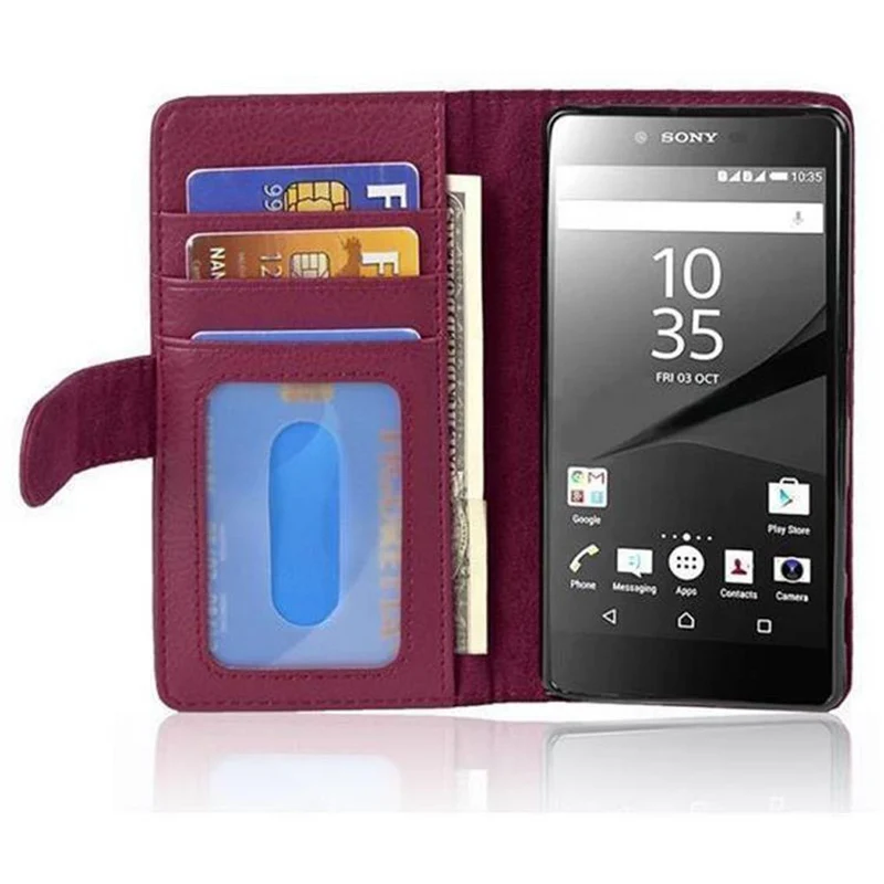 Cadorabo Hülle kompatibel mit Sony Xperia Z5 PREMIUM Schutzhülle mit Magnetverschluss und 3 Kartenfächern