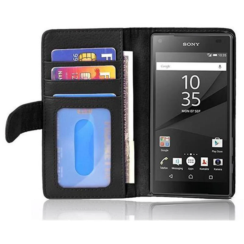 Cadorabo Hülle kompatibel mit Sony Xperia Z5 COMPACT Schutzhülle mit Magnetverschluss und 3 Kartenfächern
