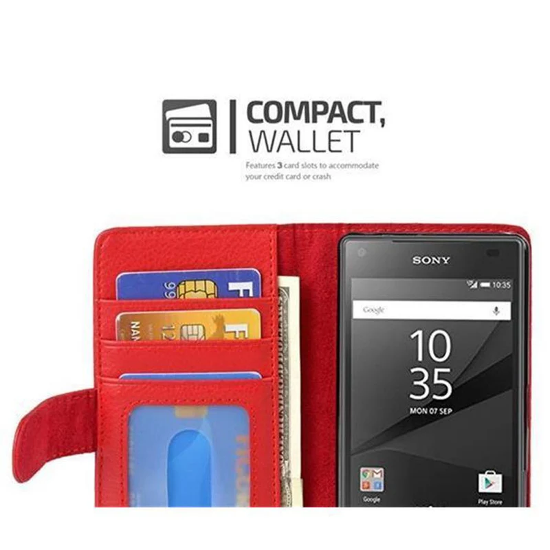 Cadorabo Hülle kompatibel mit Sony Xperia Z5 COMPACT Schutzhülle mit Magnetverschluss und 3 Kartenfächern