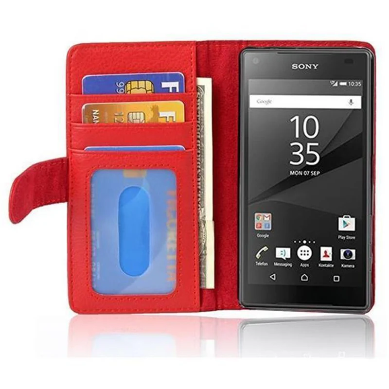 Cadorabo Hülle kompatibel mit Sony Xperia Z5 COMPACT Schutzhülle mit Magnetverschluss und 3 Kartenfächern
