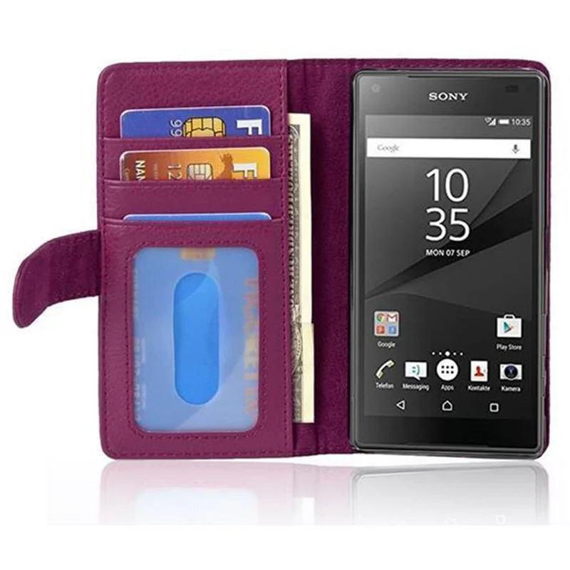 Cadorabo Hülle kompatibel mit Sony Xperia Z5 COMPACT Schutzhülle mit Magnetverschluss und 3 Kartenfächern