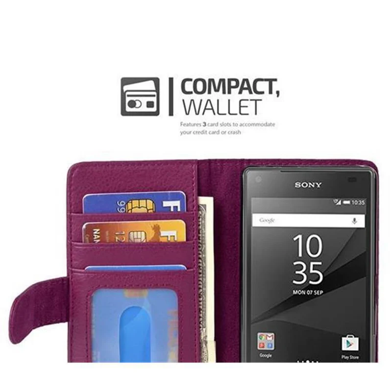 Cadorabo Hülle kompatibel mit Sony Xperia Z5 COMPACT Schutzhülle mit Magnetverschluss und 3 Kartenfächern