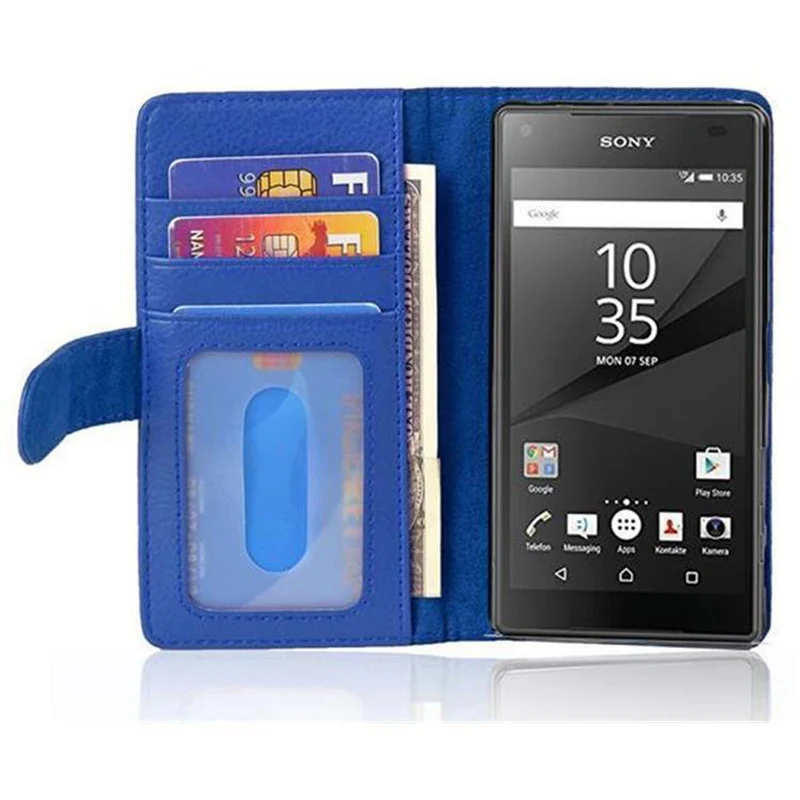 Cadorabo Hülle kompatibel mit Sony Xperia Z5 COMPACT Schutzhülle mit Magnetverschluss und 3 Kartenfächern