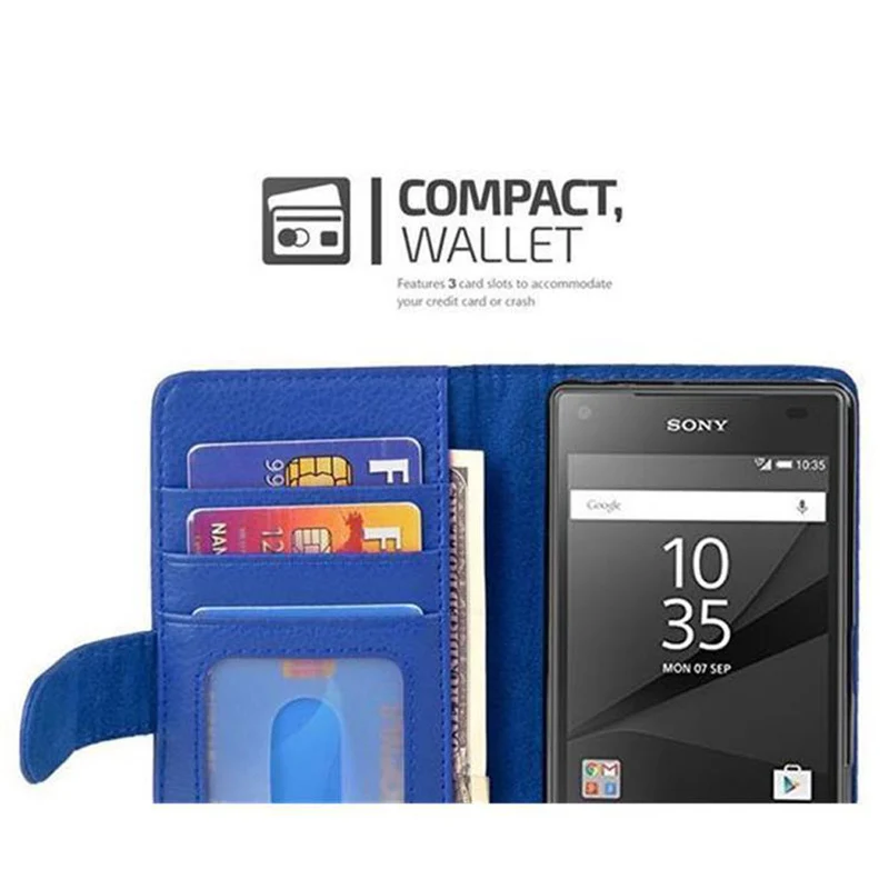 Cadorabo Hülle kompatibel mit Sony Xperia Z5 COMPACT Schutzhülle mit Magnetverschluss und 3 Kartenfächern