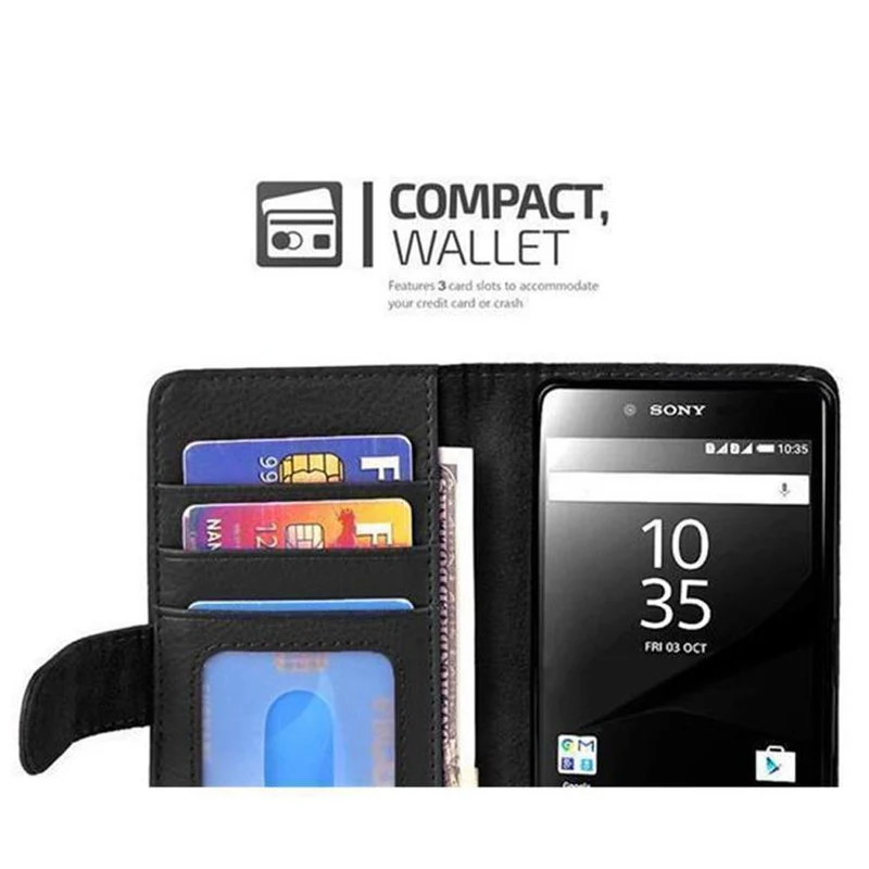 Cadorabo Hülle kompatibel mit Sony Xperia Z5 Schutzhülle mit Magnetverschluss und 3 Kartenfächern