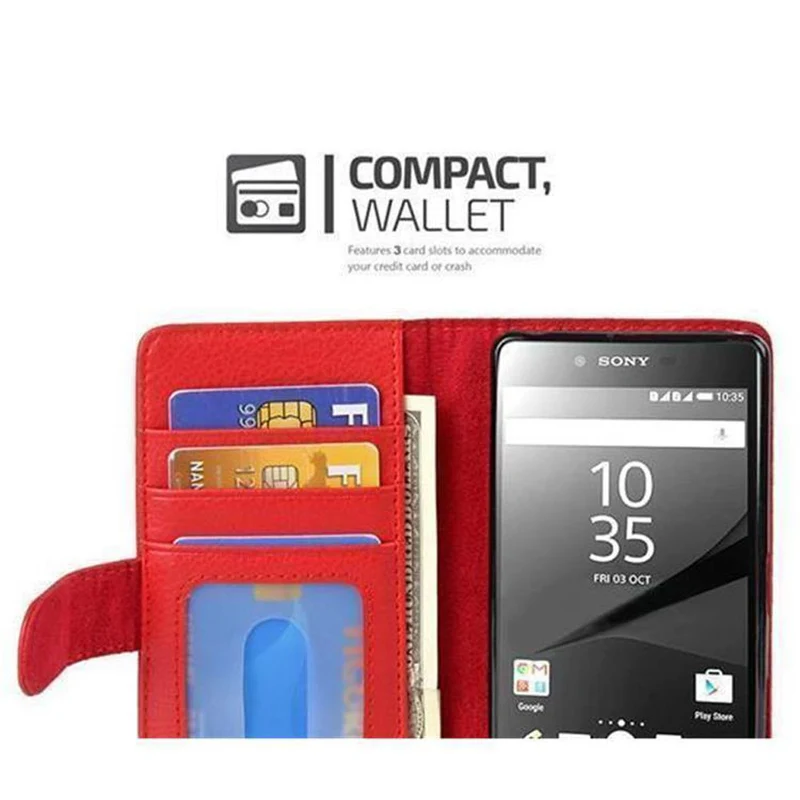 Cadorabo Hülle kompatibel mit Sony Xperia Z5 Schutzhülle mit Magnetverschluss und 3 Kartenfächern