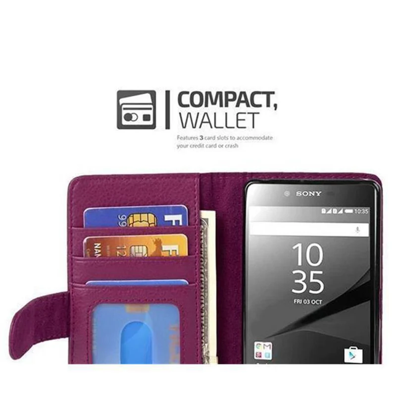 Cadorabo Hülle kompatibel mit Sony Xperia Z5 Schutzhülle mit Magnetverschluss und 3 Kartenfächern