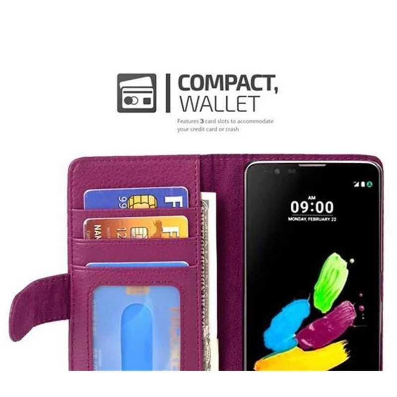 Cadorabo Hülle kompatibel mit LG K8 2016 Schutzhülle mit Magnetverschluss und 3 Kartenfächern