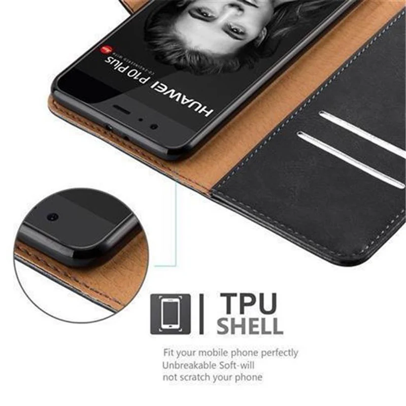 Cadorabo Hülle kompatibel mit Huawei P10 PLUS Schutzhülle mit Magnetverschluss, Standfunktion und Kartenfach