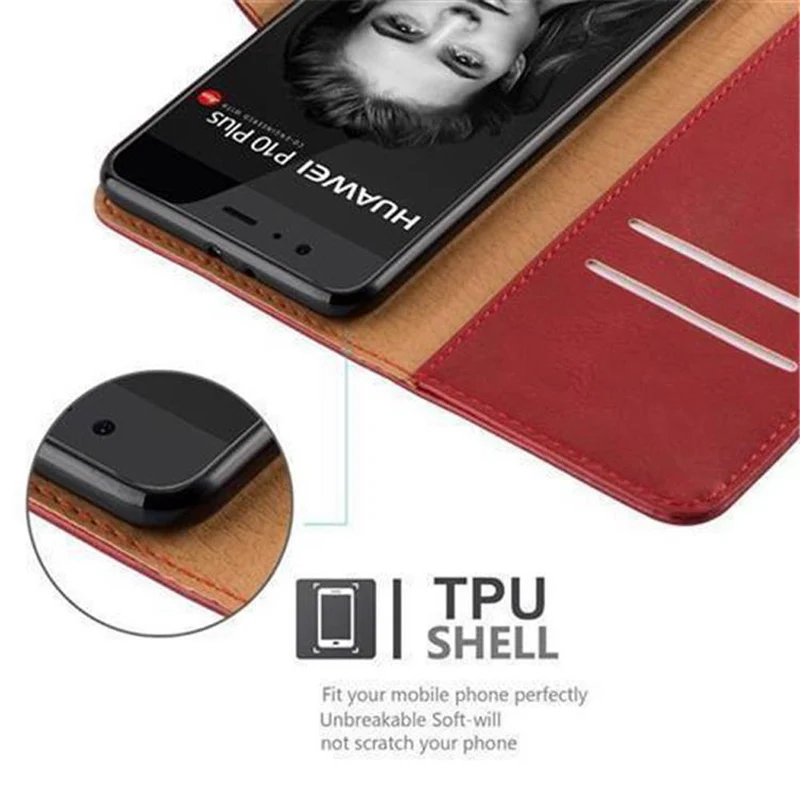 Cadorabo Hülle kompatibel mit Huawei P10 PLUS Schutzhülle mit Magnetverschluss, Standfunktion und Kartenfach