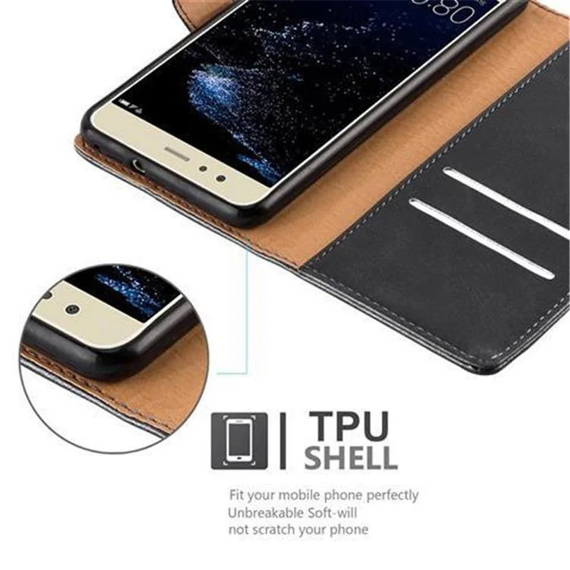 Cadorabo Hülle kompatibel mit Huawei P10 LITE Schutzhülle mit Magnetverschluss, Standfunktion und Kartenfach