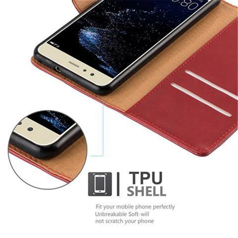 Cadorabo Hülle kompatibel mit Huawei P10 LITE Schutzhülle mit Magnetverschluss, Standfunktion und Kartenfach