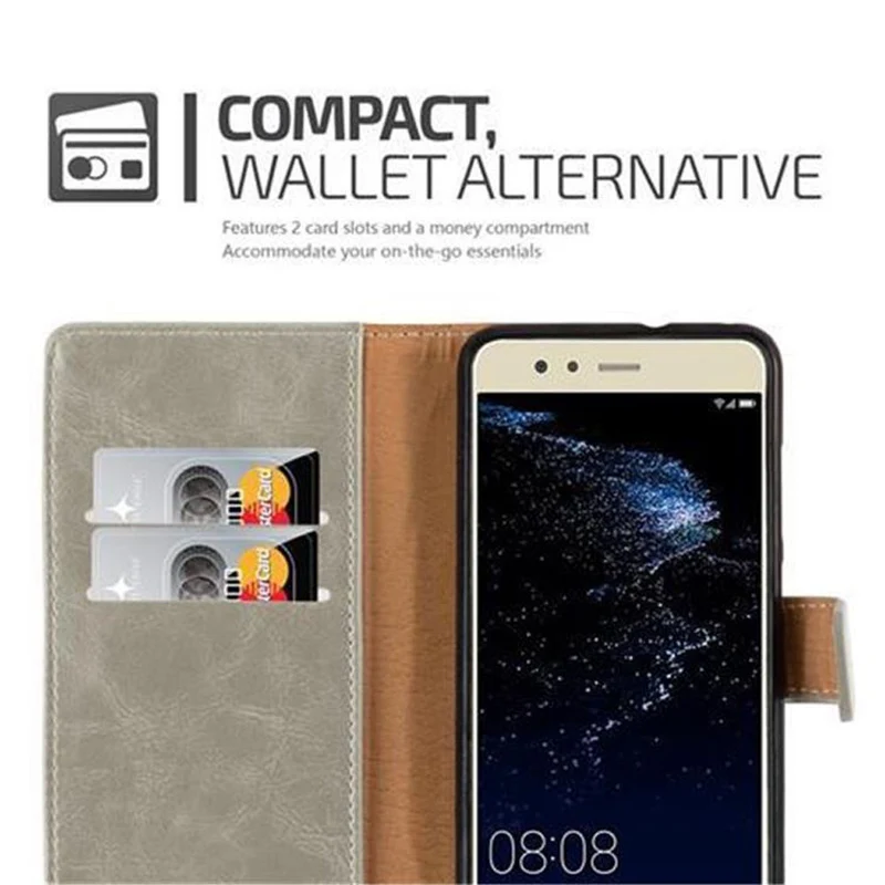 Cadorabo Hülle kompatibel mit Huawei P10 LITE Schutzhülle mit Magnetverschluss, Standfunktion und Kartenfach