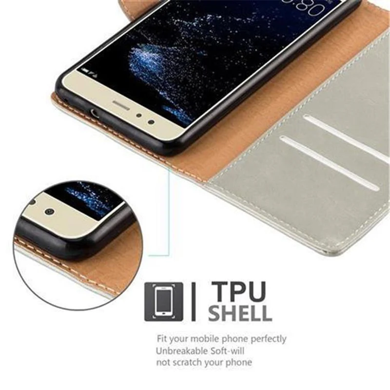 Cadorabo Hülle kompatibel mit Huawei P10 LITE Schutzhülle mit Magnetverschluss, Standfunktion und Kartenfach