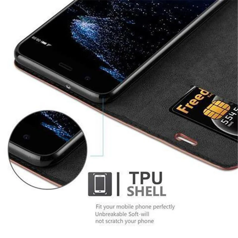 Cadorabo Hülle kompatibel mit Huawei P10 PLUS Schutzhülle mit Magnetverschluss, Standfunktion und Kartenfach