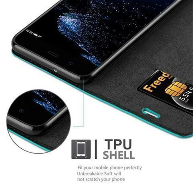 Cadorabo Hülle kompatibel mit Huawei P10 PLUS Schutzhülle mit Magnetverschluss, Standfunktion und Kartenfach