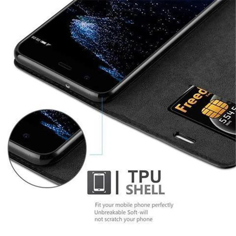 Cadorabo Hülle kompatibel mit Huawei P10 PLUS Schutzhülle mit Magnetverschluss, Standfunktion und Kartenfach