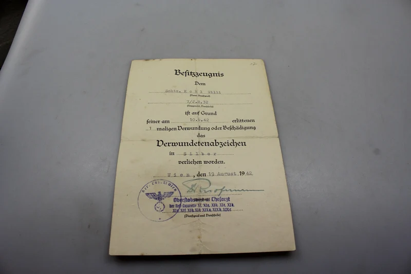 Verwundetenurkunde II. Klasse "Silber"