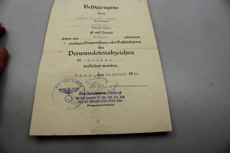 Verwundetenurkunde II. Klasse "Silber"