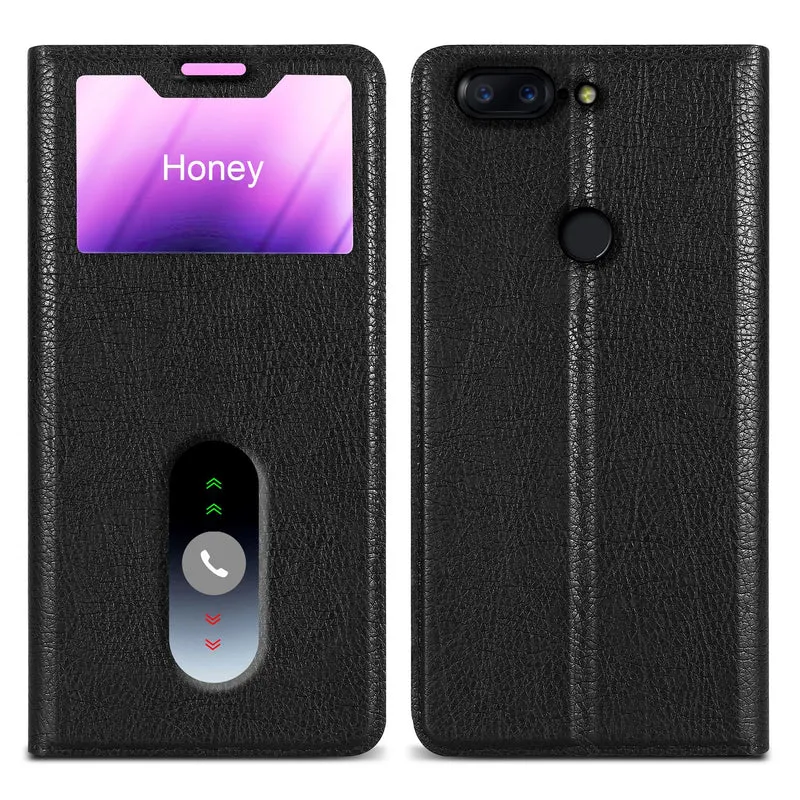 Cadorabo Hülle kompatibel mit OnePlus 5T Schutzhülle mit Magnetverschluss, Standfunktion und 2 Sichtfenstern