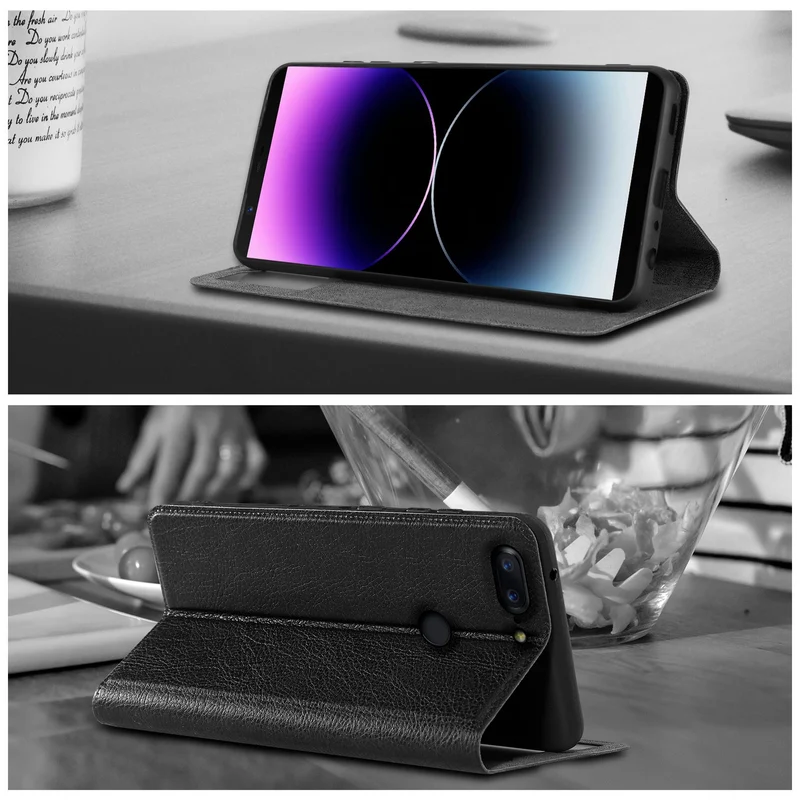 Cadorabo Hülle kompatibel mit OnePlus 5T Schutzhülle mit Magnetverschluss, Standfunktion und 2 Sichtfenstern