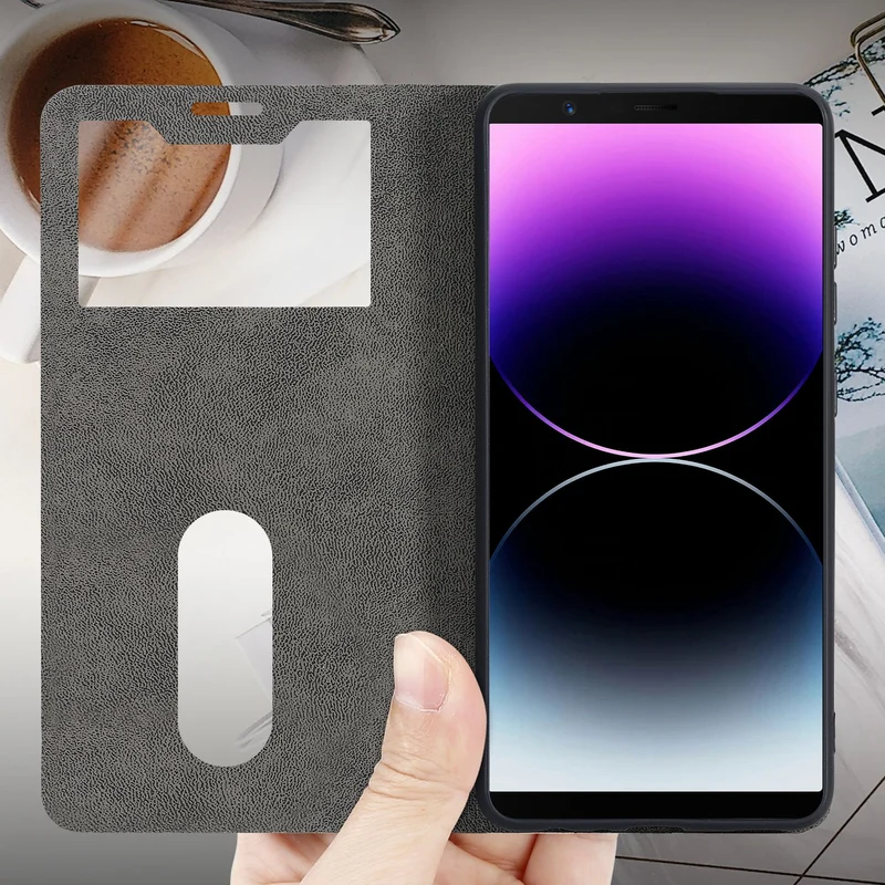 Cadorabo Hülle kompatibel mit OnePlus 5T Schutzhülle mit Magnetverschluss, Standfunktion und 2 Sichtfenstern