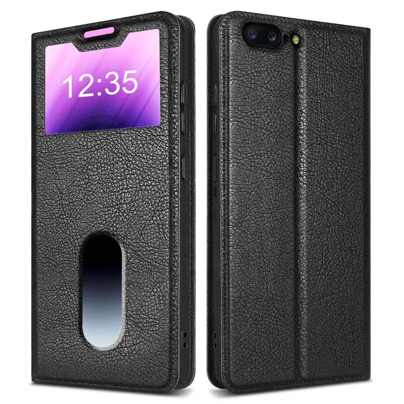 Cadorabo Hülle kompatibel mit OnePlus 5 Schutzhülle mit Magnetverschluss, Standfunktion und 2 Sichtfenstern