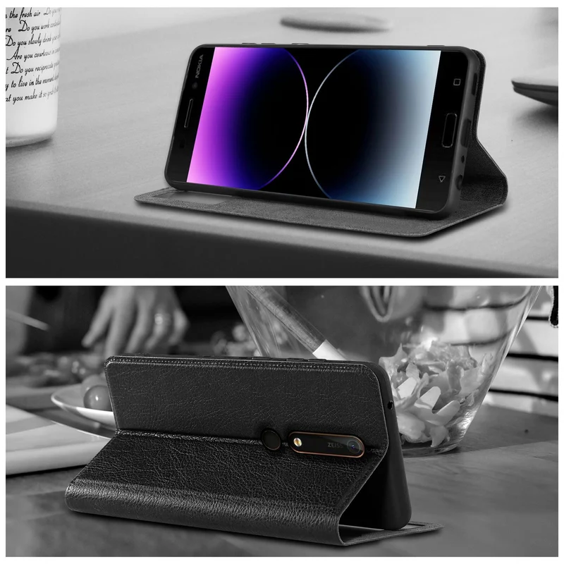 Cadorabo Hülle kompatibel mit Nokia 6,1 Schutzhülle mit Magnetverschluss, Standfunktion und 2 Sichtfenstern