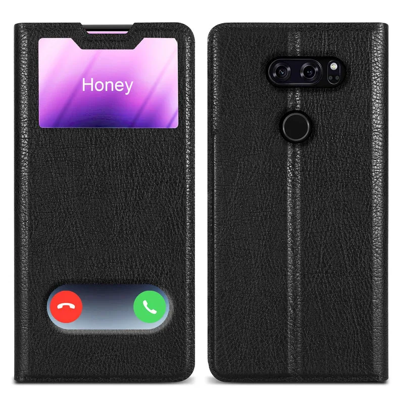Cadorabo Hülle kompatibel mit LG V30 / V30+ / V30S / V30S+ Schutzhülle mit Magnetverschluss, Standfunktion und 2 Sichtfenstern