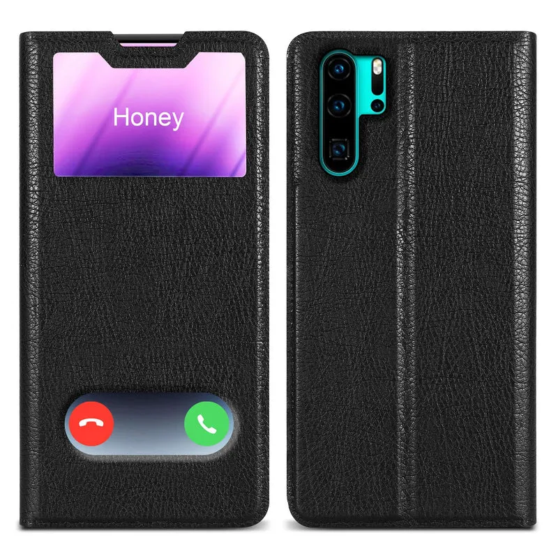 Cadorabo Hülle kompatibel mit Huawei P30 PRO Schutzhülle mit Magnetverschluss, Standfunktion und 2 Sichtfenstern