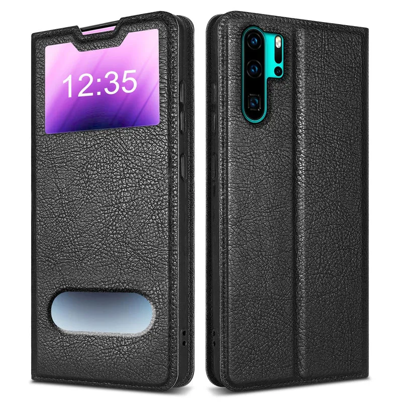 Cadorabo Hülle kompatibel mit Huawei P30 PRO Schutzhülle mit Magnetverschluss, Standfunktion und 2 Sichtfenstern