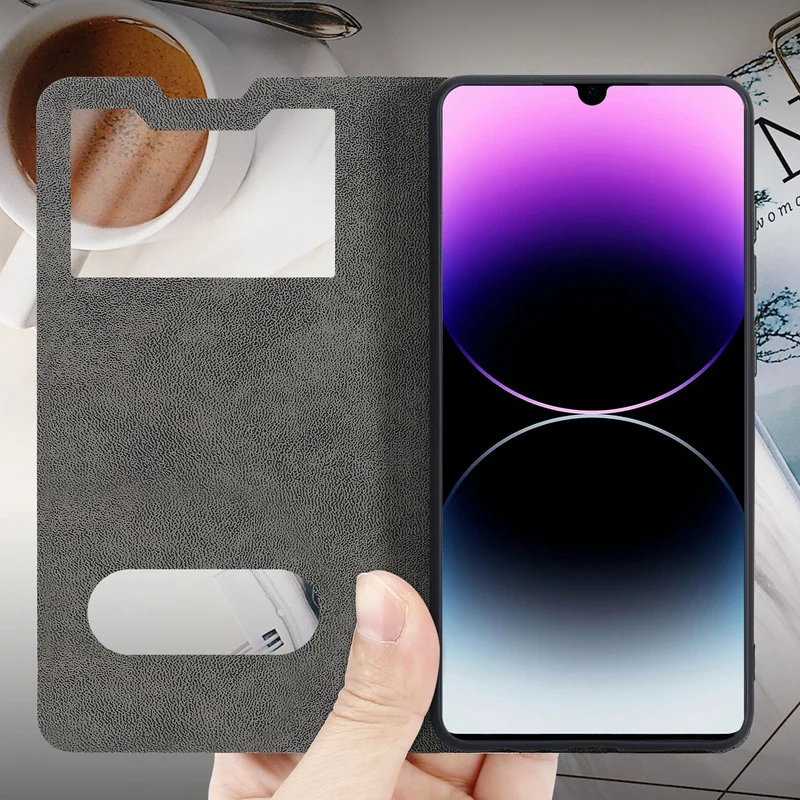 Cadorabo Hülle kompatibel mit Huawei P30 PRO Schutzhülle mit Magnetverschluss, Standfunktion und 2 Sichtfenstern