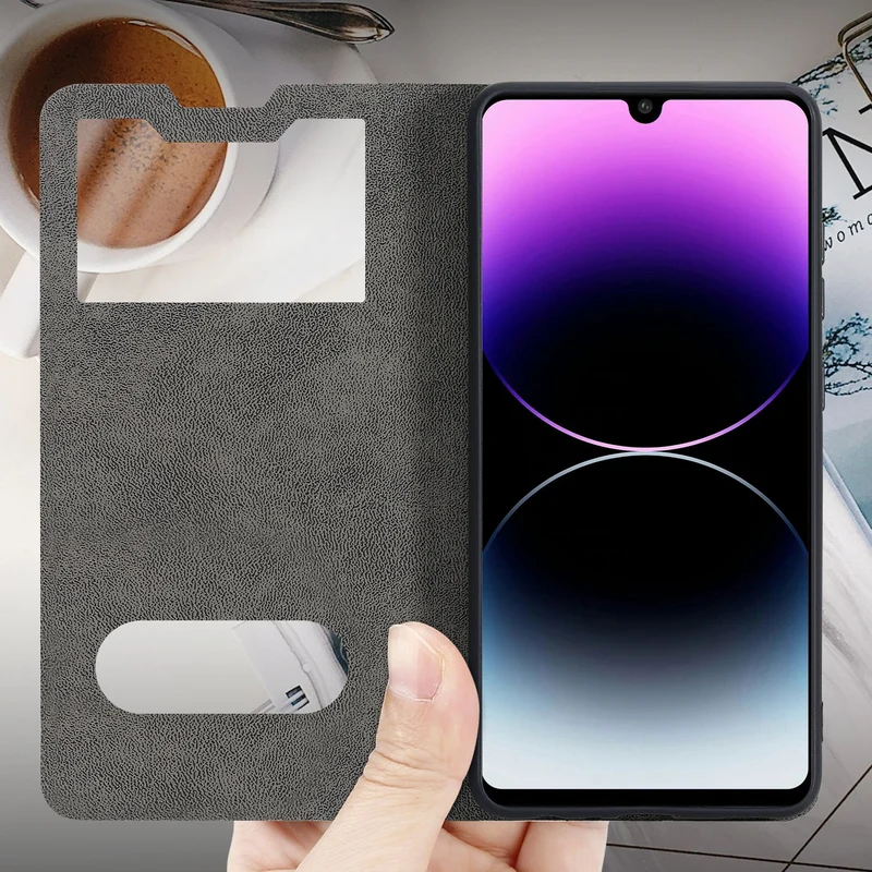 Cadorabo Hülle kompatibel mit Huawei P30 LITE Schutzhülle mit Magnetverschluss, Standfunktion und 2 Sichtfenstern